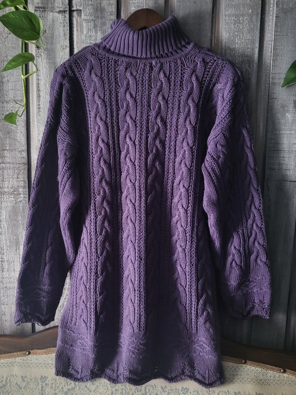 Vintage The Bay Purple Cable Knit Turtleneck 100% Cotton Sweater Retro Top M